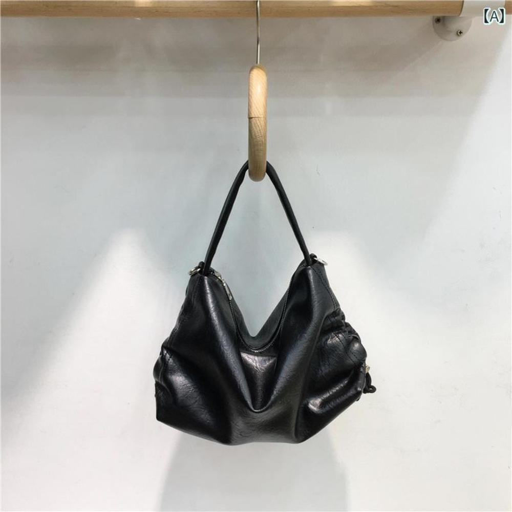 Drawstring Pleated Cloud Shoulder Bag Soft Leather - image 1